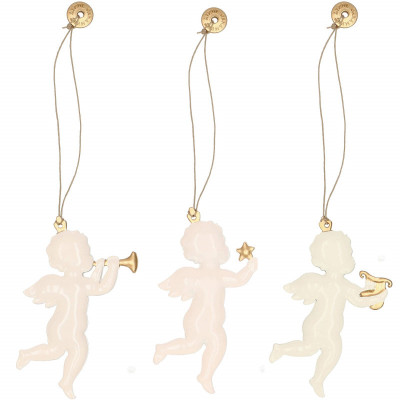 Vianočné kovové ozdoby - Anjeli s trúbkou, súprava 3ks