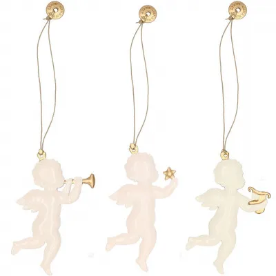 Vianočné kovové ozdoby - Anjeli s trúbkou, súprava 3ks