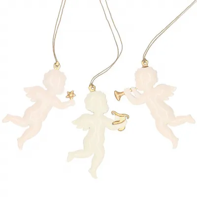 Vianočné kovové ozdoby - Anjeli s trúbkou, súprava 3ks