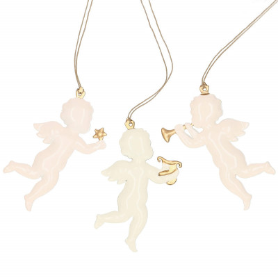 Vianočné kovové ozdoby - Anjeli s trúbkou, súprava 3ks