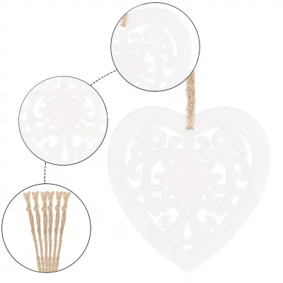 Vianočné drevené ozdoby - srdce, sada 6ks