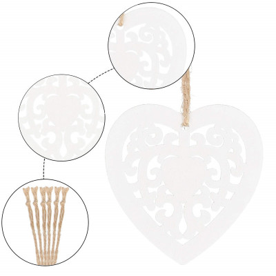 Vianočné drevené ozdoby - srdce, sada 6ks