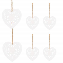 Vianočné drevené ozdoby - srdce, sada 6ks