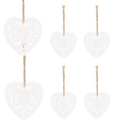 Vianočné drevené ozdoby - srdce, sada 6ks
