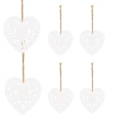 Vianočné drevené ozdoby - srdce, sada 6ks