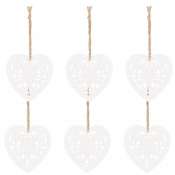 Vianočné drevené ozdoby - srdce, sada 6ks