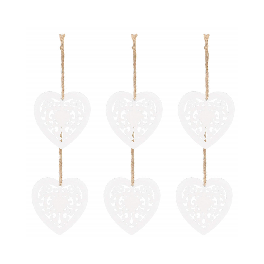 Vianočné drevené ozdoby - srdce, sada 6ks