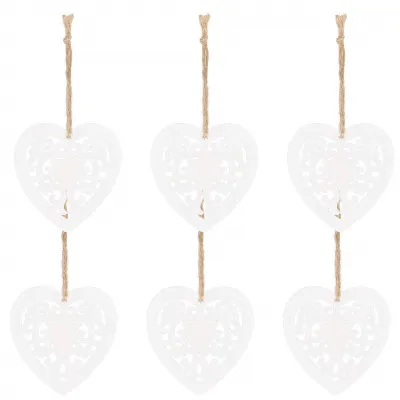 Vianočné drevené ozdoby - srdce, sada 6ks