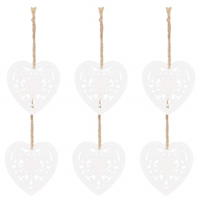 Vianočné drevené ozdoby - srdce, sada 6ks