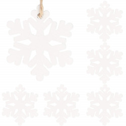 Vianočné drevené ozdoby - snehová vločka, biela, súprava 6ks