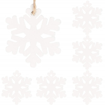 Vianočné drevené ozdoby - snehová vločka, biela, súprava 6ks