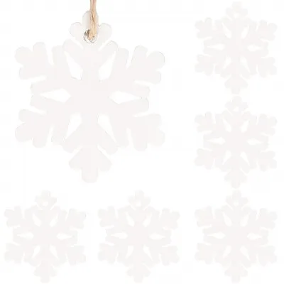 Vianočné drevené ozdoby - snehová vločka, biela, súprava 6ks