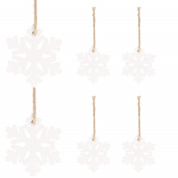 Vianočné drevené ozdoby - snehová vločka, biela, súprava 6ks