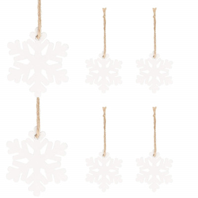 Vianočné drevené ozdoby - snehová vločka, biela, súprava 6ks