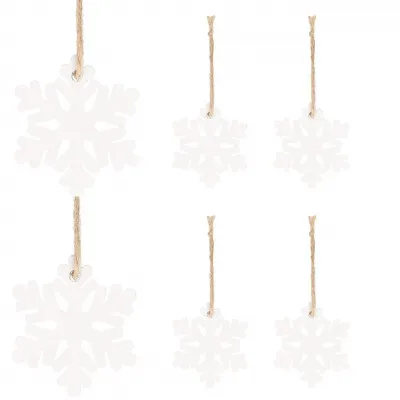 Vianočné drevené ozdoby - snehová vločka, biela, súprava 6ks
