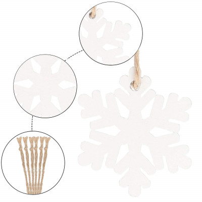Vianočné drevené ozdoby - snehová vločka, biela, súprava 6ks