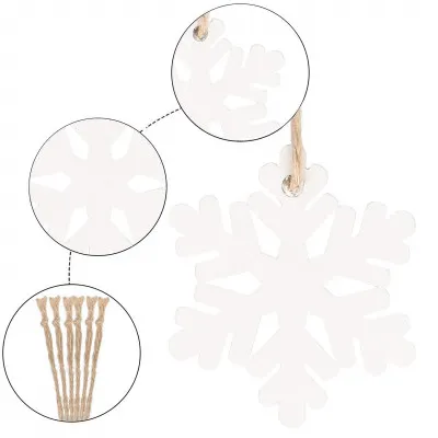 Vianočné drevené ozdoby - snehová vločka, biela, súprava 6ks