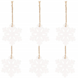 Vianočné drevené ozdoby - snehová vločka, biela, súprava 6ks