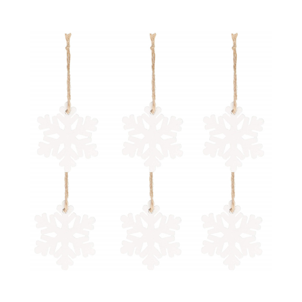 Vianočné drevené ozdoby - snehová vločka, biela, súprava 6ks