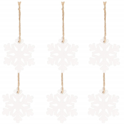 Vianočné drevené ozdoby - snehová vločka, biela, súprava 6ks