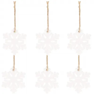 Vianočné drevené ozdoby - snehová vločka, biela, súprava 6ks
