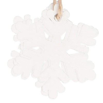 Vianočné drevené ozdoby - snehová vločka, biela, súprava 6ks