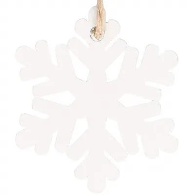 Vianočné drevené ozdoby - snehová vločka, biela, súprava 6ks