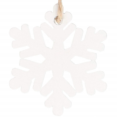 Vianočné drevené ozdoby - snehová vločka, biela, súprava 6ks