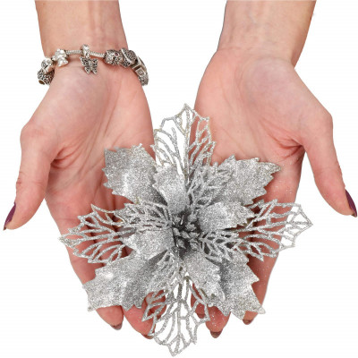 Vianočná hviezda s tŕňom 14x16 cm, strieborná