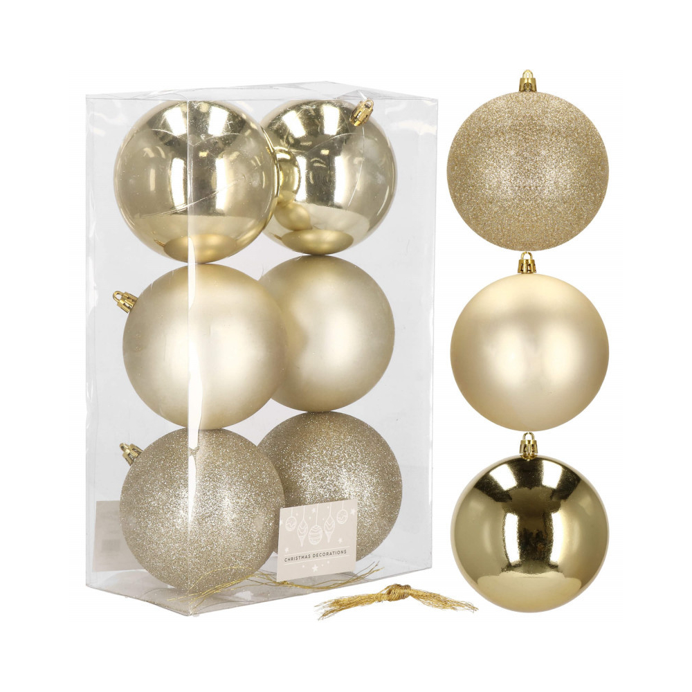 Vianočné banky zlaté mix - 10 cm, sada 6ks