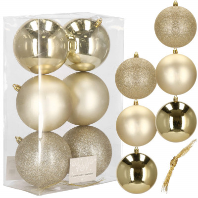 Vianočné banky zlaté mix - 10 cm, sada 6ks