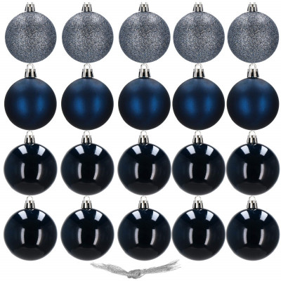 Vianočné banky modré mix - 4cm, sada 20ks