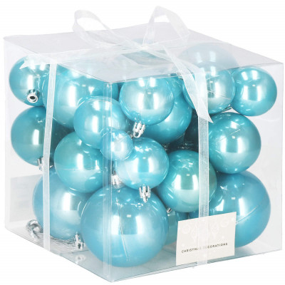 Vianočné banky perleťovo modrej - sada 37ks