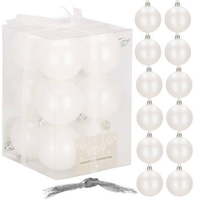 Vianočné banky biele - 6cm, sada 12ks