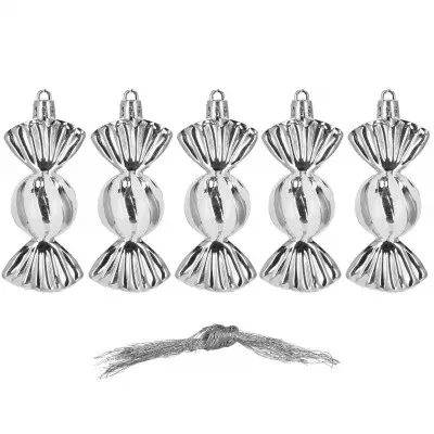 Vianočné ozdoby Strieborné cukríky - 6 cm, súprava 5ks