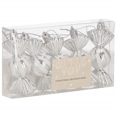 Vianočné ozdoby Strieborné cukríky - 6 cm, súprava 5ks