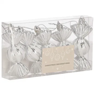 Vianočné ozdoby Strieborné cukríky - 6 cm, súprava 5ks