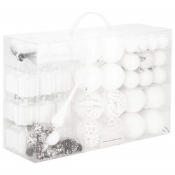 Maxi 100 dielna sada vianočných ozdôb biela so šiškami
