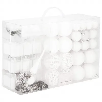 Maxi 100 dielna sada vianočných ozdôb biela so šiškami