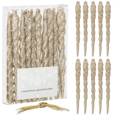 Vianočné ozdoby - cencúle, zlaté, sada 10ks