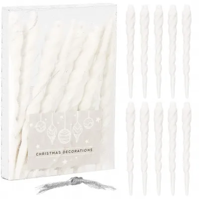 Vianočné ozdoby - cencúle, biele, súprava 10ks