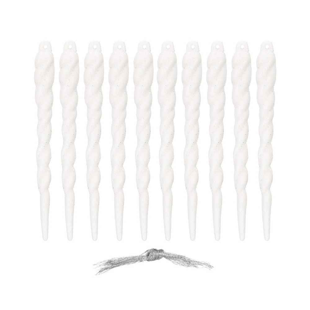 Vianočné ozdoby - cencúle, biele, súprava 10ks