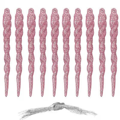 Vianočné ozdoby - cencúle, ružové, sada 10ks