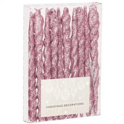 Vianočné ozdoby - cencúle, ružové, sada 10ks