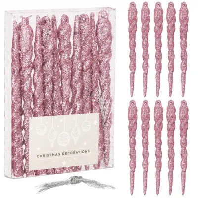 Vianočné ozdoby - cencúle, ružové, sada 10ks
