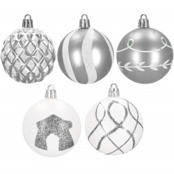 Vianočné banky bielo-strieborné mix - 6 cm, sada 30ks