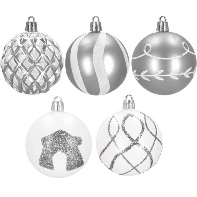 Vianočné banky bielo-strieborné mix - 6 cm, sada 30ks