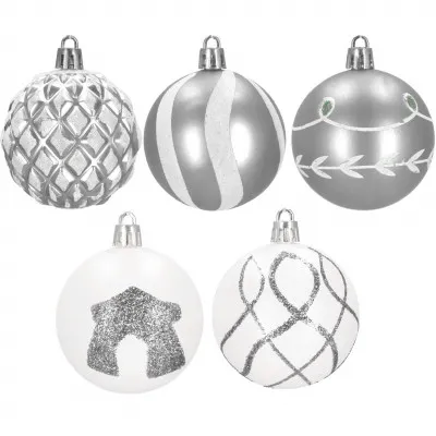 Vianočné banky bielo-strieborné mix - 6 cm, sada 30ks