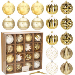 Vianočné banky bielo-zlaté mix - 8cm, sada 16ks