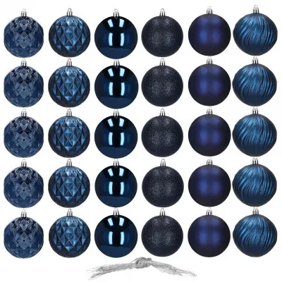 Vianočné banky modré mix - 8cm, sada 30ks